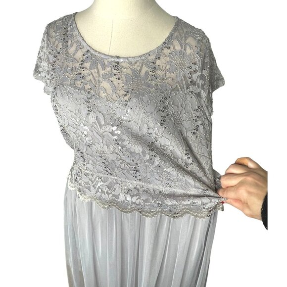 1950's VINTAGE 6 Stretch Lace Tulle Fit & Flare Midi Dres Sequin Gray Silver EUC - Picture 6 of 12